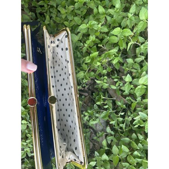 HOBO Lauren Clutch Blue Leather Bifold 2 Sided Framed Kiss Wallet Purse Bag - Picture 5 of 5